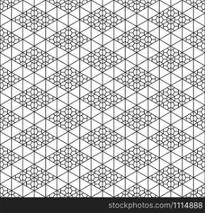 Japanese seamless geometric pattern.For design template,textile,fabric,wrapping paper,laser cutting and engraving.Average thickness lines.. Seamless traditional Japanese geometric ornament .Black and white.