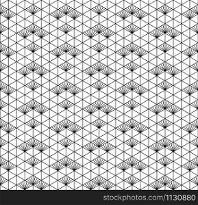 Japanese seamless geometric pattern.For design template,textile,fabric,wrapping paper,laser cutting and engraving.Average thickness lines.Black and white.. Seamless traditional Japanese geometric ornament .Black and white.