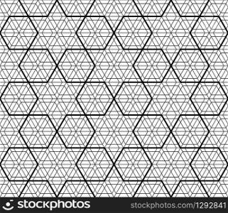 Japanese seamless geometric pattern.For design template,textile,fabric,wrapping paper,laser cutting and engraving.Two-leveled pattern.. Seamless traditional Japanese geometric ornament .Black and white.