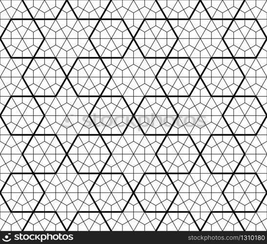 Japanese seamless geometric pattern.For design template,textile,fabric,wrapping paper,laser cutting and engraving.Two-leveled pattern.. Seamless traditional Japanese geometric ornament .Black and white.