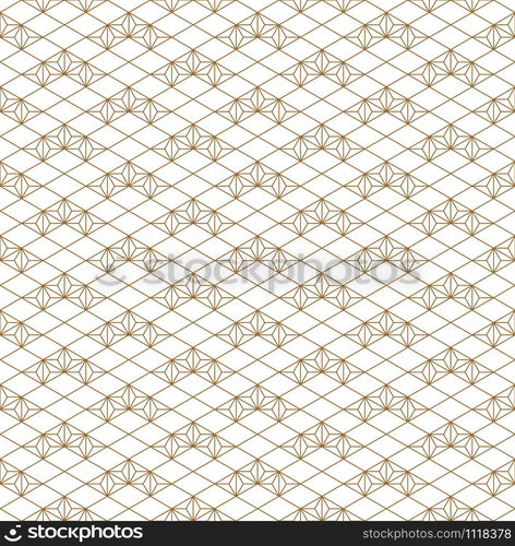 Japanese seamless geometric pattern .Gold silhouette lines.For design template,textile,fabric,wrapping paper,laser cutting and engraving.Average thickness lines.Diagonal grid.. Seamless geometric pattern based on japanese ornament kumiko .