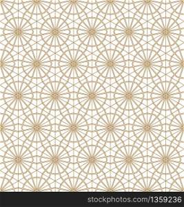 Japanese seamless geometric pattern .Gold silhouette lines.For design template,textile,fabric,wrapping paper,laser cutting and engraving.Fine lines.. Seamless geometric pattern based on japanese ornament kumiko .