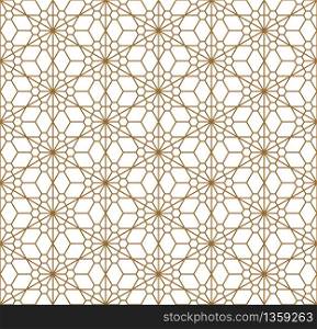 Japanese seamless geometric pattern .Gold silhouette lines.For design template,textile,fabric,wrapping paper,laser cutting and engraving.AVERAGE thickness lines.. Seamless geometric pattern based on japanese ornament kumiko .