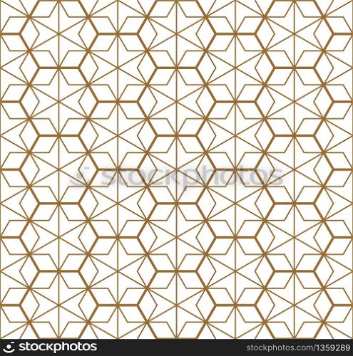 Japanese seamless geometric pattern .Gold silhouette lines.For design template,textile,fabric,wrapping paper,laser cutting and engraving.Hexagon grid.. Seamless traditional Japanese geometric ornament .Golden color lines.