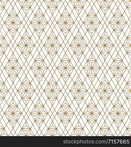 Japanese seamless geometric pattern .Gold silhouette lines.For design template,textile,fabric,wrapping paper,laser cutting and engraving.Average thickness lines.. Seamless geometric pattern based on japanese ornament kumiko .