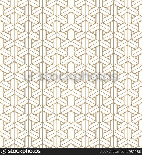 Japanese seamless geometric pattern .Gold silhouette lines.For design template,textile,fabric,wrapping paper,laser cutting and engraving.Fine lines.. Seamless geometric pattern based on japanese ornament kumiko .