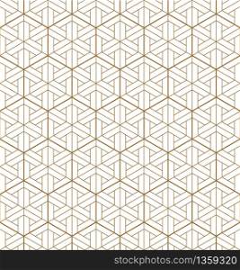 Japanese seamless geometric pattern .Gold silhouette lines.For design template,textile,lattice,fabric,wrapping paper,laser cutting and engraving.Hexagon grid.. Seamless geometric pattern based on japanese ornament kumiko .