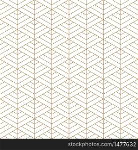 Japanese seamless Kumiko pattern in golden silhouette with fine lines.. Seamless traditional Japanese ornament Kumiko.Golden color lines.