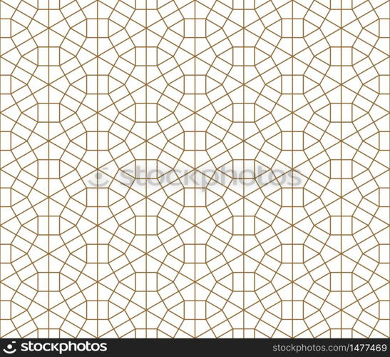 Japanese seamless Kumiko pattern.Silhouette with fine golden lines.. Seamless traditional Japanese ornament Kumiko.Golden color lines.
