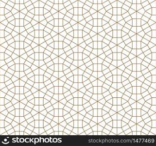 Japanese seamless Kumiko pattern.Silhouette with fine golden lines.. Seamless traditional Japanese ornament Kumiko.Golden color lines.