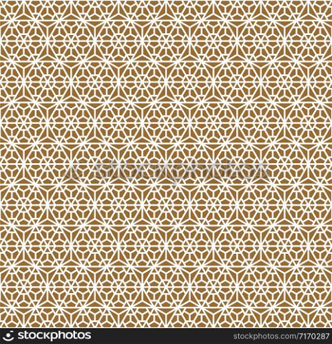 Japanese seamless pattern in style Kumiko.Golden color background and white lines.For template,fabric,shoji screens,textile,wrapping paper,laser cut and engraving.Compound ornament. Seamless pattern based on traditional Japanese ornament.Golden color background.
