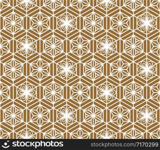 Japanese seamless pattern in style Kumiko.Golden color background and white lines.For template,fabric,shoji screens,textile,wrapping paper,laser cut and engraving.Compound ornament. Seamless traditional Japanese ornament.Golden color background.White lines.