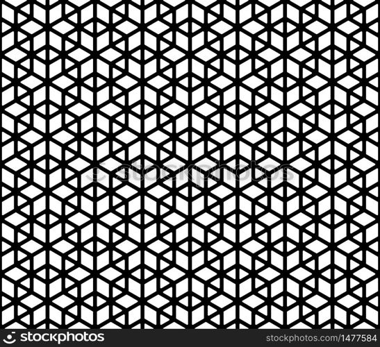 Japanese seamless pattern Kumiko black and white silhouette lines with a large thickness and rounded corners.. Seamless traditional Japanese ornament Kumiko