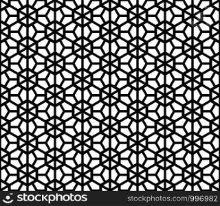 Japanese seamless pattern Kumiko black and white silhouette lines with a large thickness with rounded corners. Seamless traditional Japanese ornament Kumiko