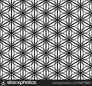 Japanese seamless pattern Kumiko black and white silhouette lines with a large and average thickness. Seamless traditional Japanese ornament Kumiko