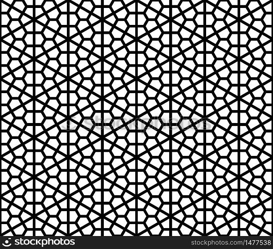 Japanese seamless pattern Kumiko black and white silhouette lines with a large thickness. Seamless traditional Japanese ornament Kumiko