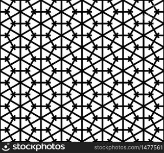 Japanese seamless pattern Kumiko black and white silhouette lines with a large thickness. Seamless traditional Japanese ornament Kumiko