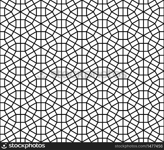Japanese seamless pattern Kumiko black and white silhouette with average lines.. Seamless traditional Japanese ornament Kumiko.Black and white.