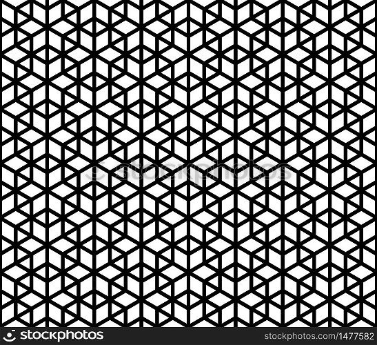 Japanese seamless pattern Kumiko black and white silhouette with large thickness lines. Seamless traditional Japanese ornament Kumiko