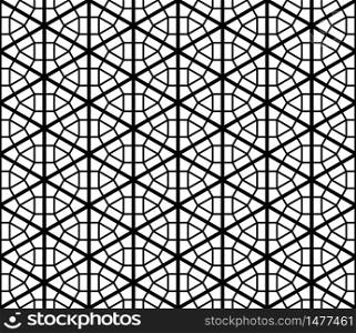 Japanese seamless pattern Kumiko black and white silhouette with thick and average lines.. Seamless traditional Japanese ornament Kumiko.Black and white.