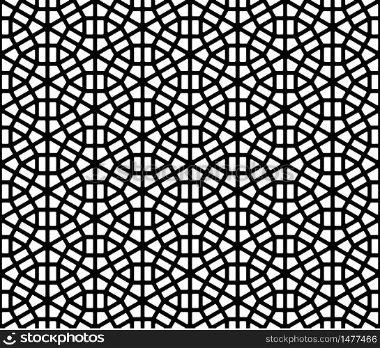 Japanese seamless pattern Kumiko black and white silhouette with thick lines.Rounded corners.