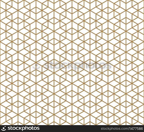 Japanese seamless pattern Kumiko .Golden color .Silhouette lines with an average thickness. Seamless traditional Japanese ornament Kumiko