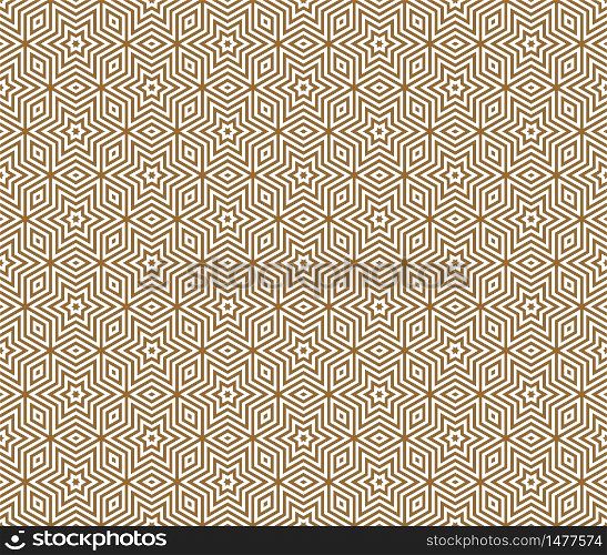 Japanese seamless pattern Kumiko .Silhouette with average repeated golden contour lines.. Seamless traditional Japanese ornament Kumiko.Golden color lines.
