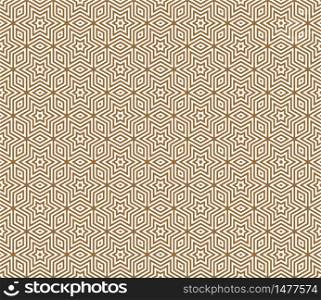 Japanese seamless pattern Kumiko .Silhouette with average repeated golden contour lines.. Seamless traditional Japanese ornament Kumiko.Golden color lines.
