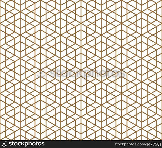 Japanese seamless pattern Kumiko .Silhouette with golden average lines.. Seamless traditional Japanese ornament Kumiko.Golden color lines.