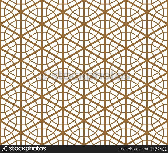 Japanese seamless pattern Kumiko.Silhouette with golden thick and average lines.. Seamless traditional Japanese ornament Kumiko.Golden color lines.