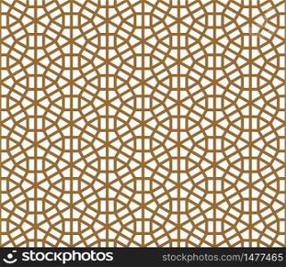 Japanese seamless pattern Kumiko.Silhouette with golden thick lines.. Seamless traditional Japanese ornament Kumiko.Golden color lines.