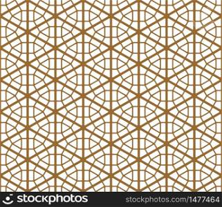 Japanese seamless pattern Kumiko.Silhouette with thick and average golden lines.Rounded corners.. Seamless traditional Japanese ornament Kumiko.Golden color lines.