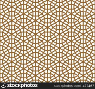 Japanese seamless pattern Kumiko.Silhouette with thick lines.Rounded corners.. Seamless traditional Japanese ornament Kumiko.Golden color lines.