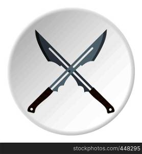 Japanese short swords icon in flat circle isolated vector illustration for web. Japanese short swords icon circle