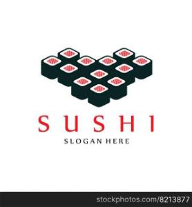 Japanese sushi food logo vector, with a variety of seafood meat, background design suitable for stickers, screen printing, banners, flayers, companies