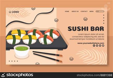 Japanese Sushi or Asian Food Social Media Landing Page Cartoon Hand Drawn Templates Illustration