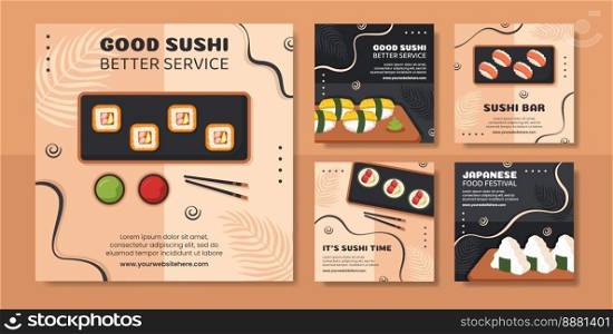 Japanese Sushi or Asian Food Social Media Post Flat Cartoon Hand Drawn Templates Illustration