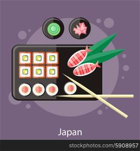 Japanese sushi traditional japanese food. Roll made of salmon. Concept in flat design. Japanese sushi