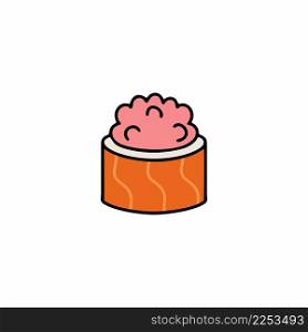 Japanese sushi with salmon. Japanese food. Vector illustration with rolls.  National Japanese food. Vector icon in doodle style.