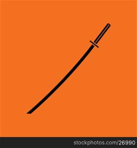 Japanese sword icon. Orange background with black. Vector illustration.