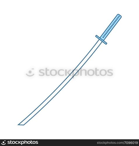 Japanese Sword Icon. Thin Line With Blue Fill Design. Vector Illustration.