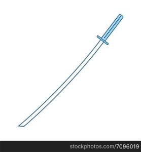 Japanese Sword Icon. Thin Line With Blue Fill Design. Vector Illustration.