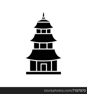 Japanese temple black glyph icon. Buddhist pagoda structure. Traditional shinto temple. Japanese style castle. Oriental architecture. Silhouette symbol on white space. Vector isolated illustration