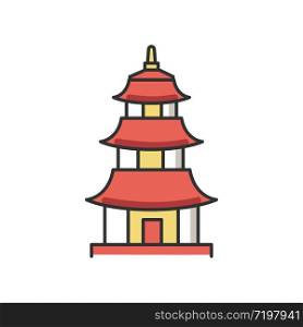 Japanese temple RGB color icon. Buddhist pagoda structure. Traditional shinto temple. Japanese style castle. Oriental religious architecture. Tower landmark. Isolated vector illustration