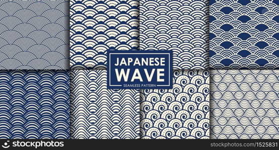 Japanese wave seamless pattern collection, Abstract background, Decorative wallpaper.