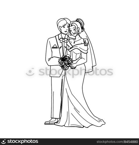 japanese wedding vector. marriage dress, japan bridal, asian couple japanese wedding character. people black line pencil drawing vector illustration. japanese wedding vector