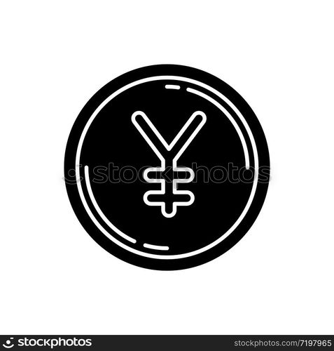 Japanese yen black glyph icon. Japan currency. Exchange rate for chinese yuan. Income and profit. Coin for payment. Banking and economy. Silhouette symbol on white space. Vector isolated illustration