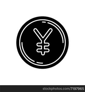 Japanese yen black glyph icon. Japan currency. Exchange rate for chinese yuan. Income and profit. Coin for payment. Banking and economy. Silhouette symbol on white space. Vector isolated illustration