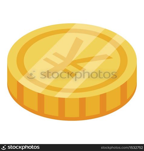 Japanese yen coin icon. Isometric of japanese yen coin vector icon for web design isolated on white background. Japanese yen coin icon, isometric style