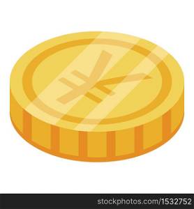Japanese yen coin icon. Isometric of japanese yen coin vector icon for web design isolated on white background. Japanese yen coin icon, isometric style